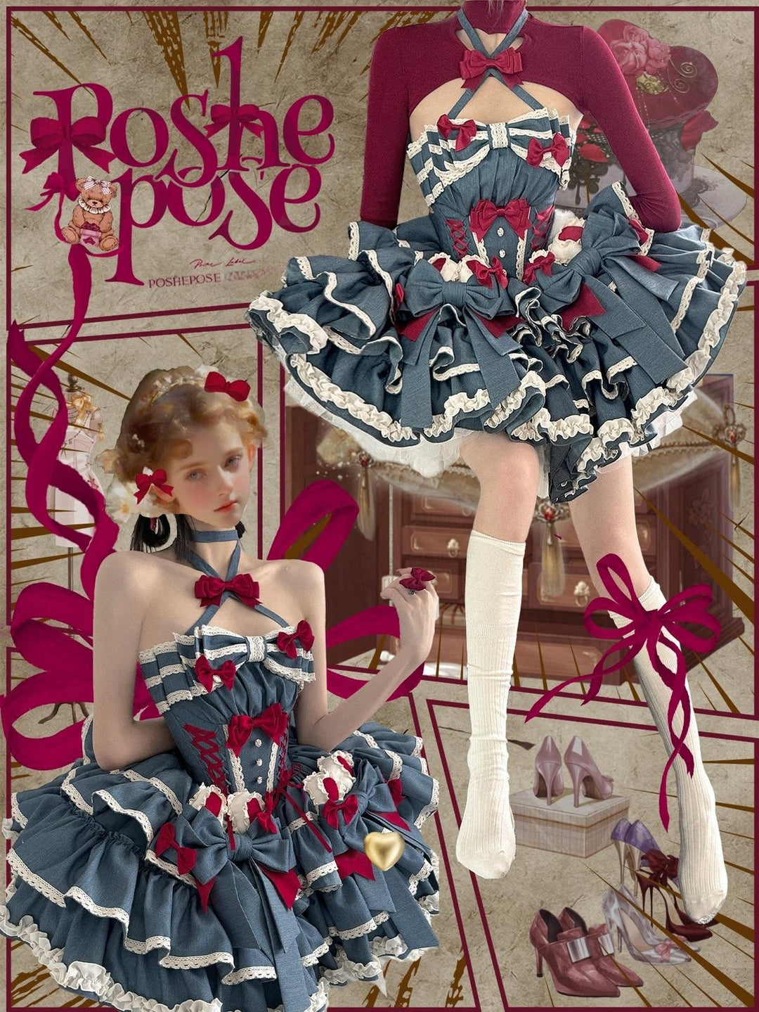 Prom Princess Sweet Lolita Dress Red Bolero Beige Cardigan 42038:738000