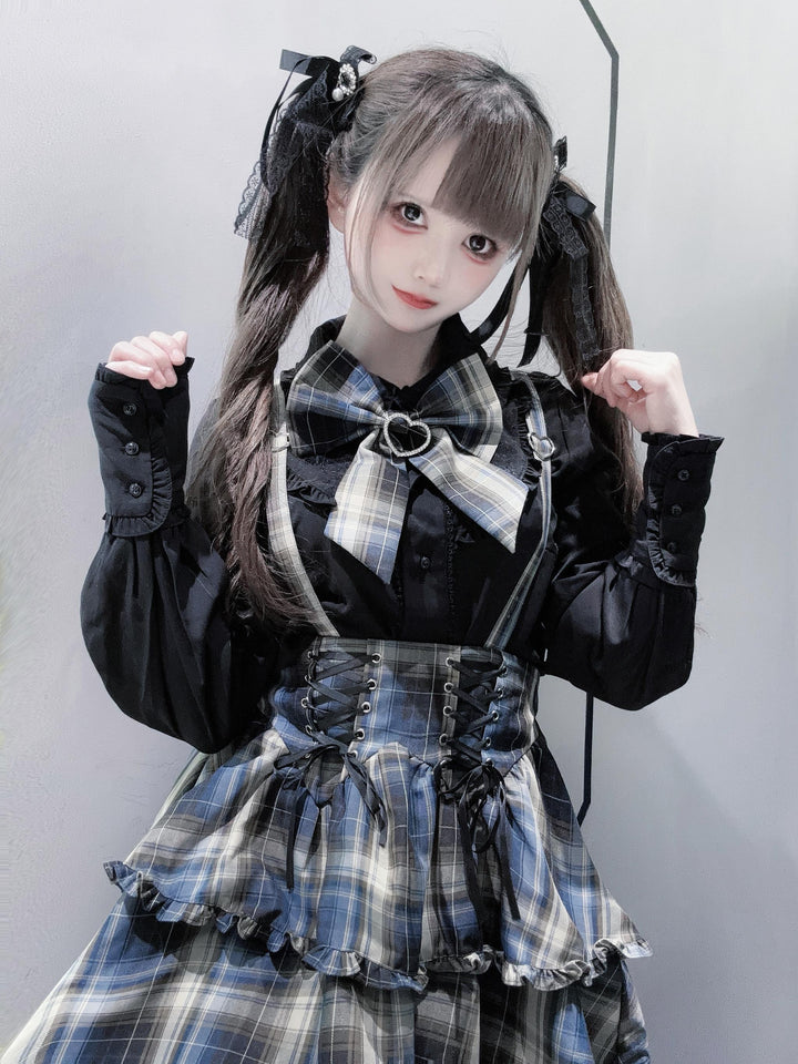 Jirai Kei Blouse Plaid Skirt Subculture Black Shirt Coat (L M S XL) 34476:464496 (L M S XL) 34476:464496