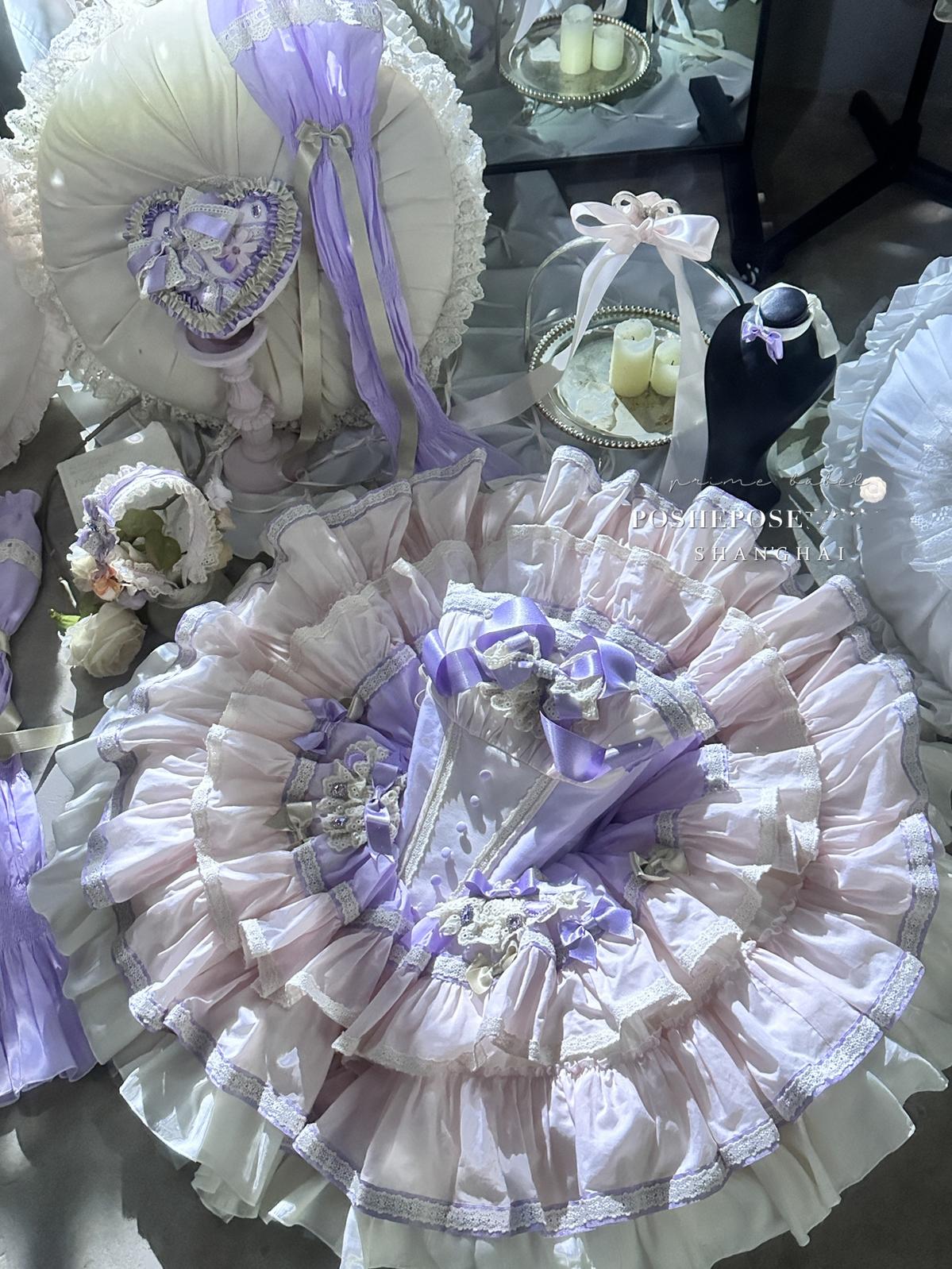 Lolita Dress Set Sweet Violet Pink Puffy Dress Corset Dress 36388:554858