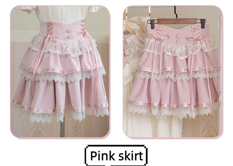 Jirai Kei Sweater Open-shoulder Sweater Pink Tiered Skirt 39408:628174