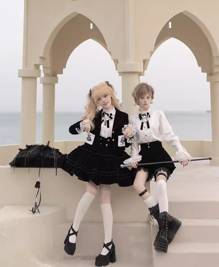 Ouji Lolita Prince Outfit Set Black Skirt Velvet Shorts Set 39368:631988