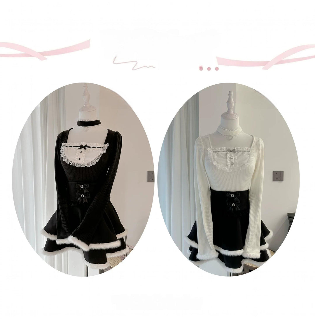 Jirai Kei Black/White Sweater Top with Choker 46104:875366