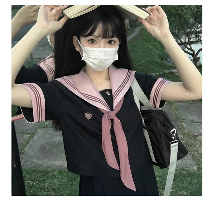 Navy and Pink JK Uniform Top + Pleated Skirt 43790:785167