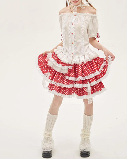 Lolita Skirt Retro Red Polka Dot Skirt 36150:542912