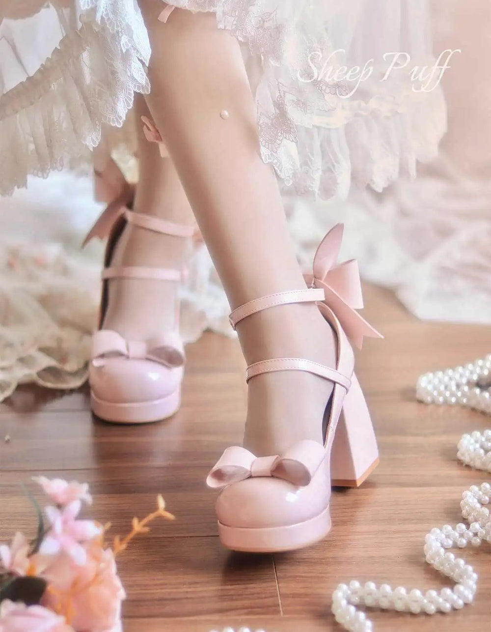 Lolita Shoes Bow Bunny Ear High Heels Round Toe 37598:590400