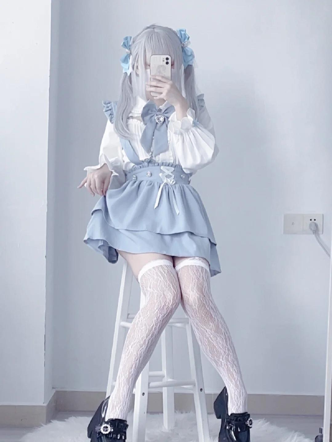 Jirai Kei White Blouse Lace-up Suspender Skirt 21838:760771