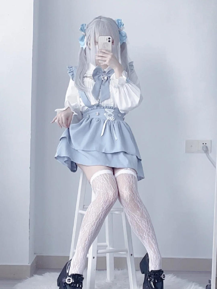 Jirai Kei White Blouse Lace-up Suspender Skirt 21838:760771