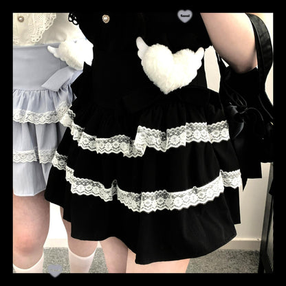 Jirai Kei Skirt Bow Double Layer Lace Cake Skirt 36774:540458