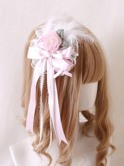 Lolita Headdress Pink Satin Hat Ballet Hair Clip Lace KC 37018:551508