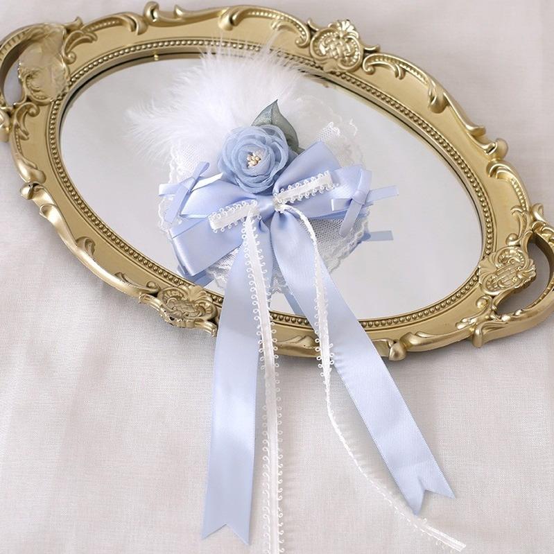 Lolita Headdress Blue Satin Ballet Hair Clip Lace Headband 37020:551580 37020:551580