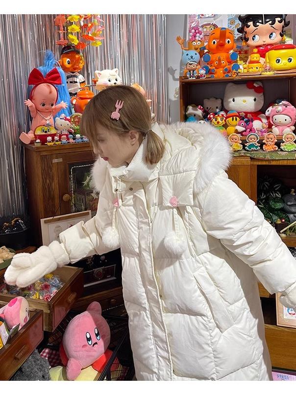 Kawaii Winter Coat Rabbit Ear Hooded Long Down Jacket 40340:665648