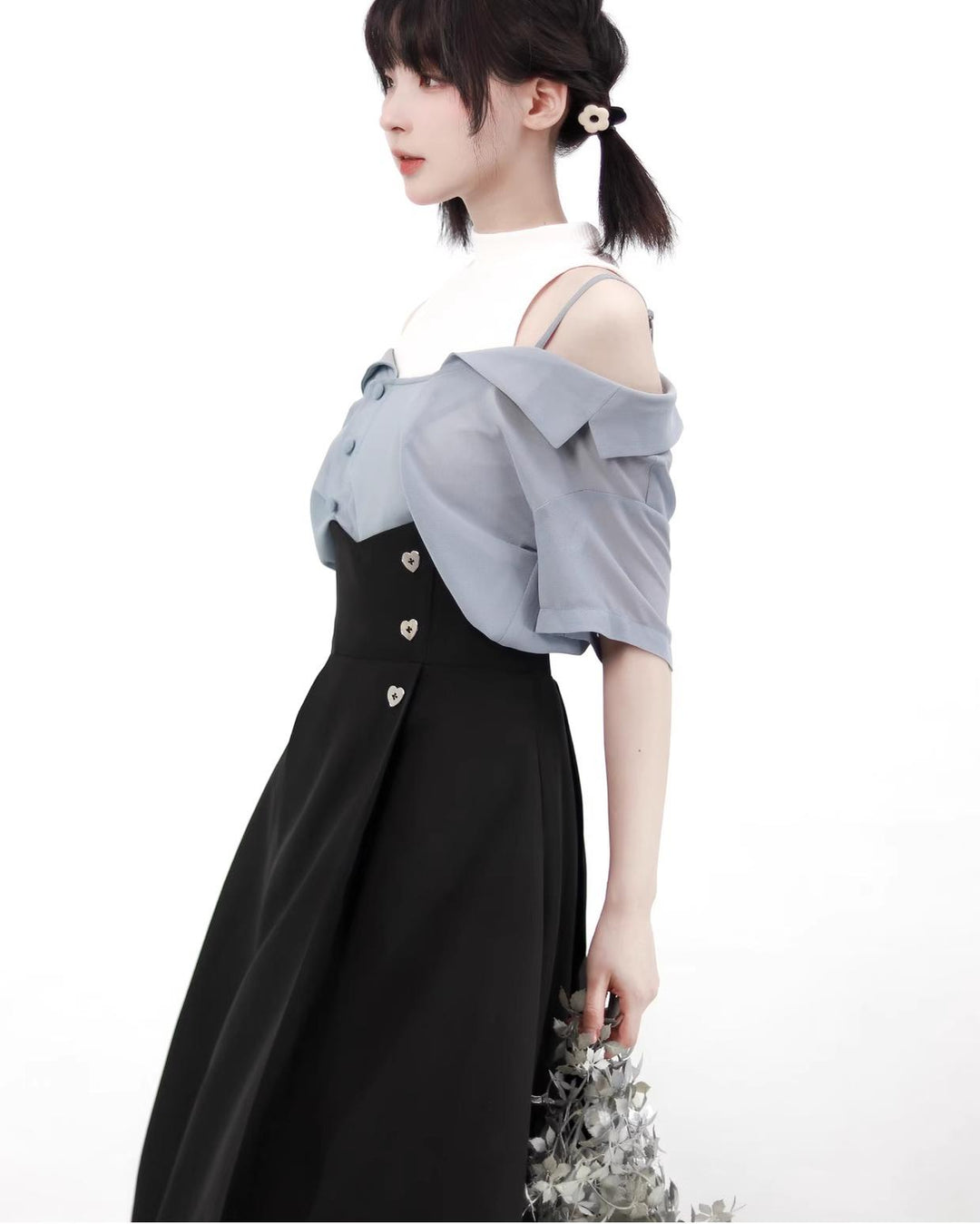 Elegant Outfit Set Chiffon Blouse Suspender Skirt Set 40238:663586