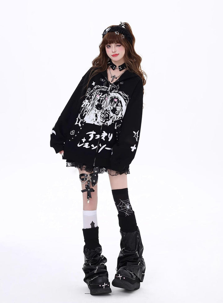 Plus Size Jirai Kei Coat Dark Comic Print Autumn Hoodie 39404:627242