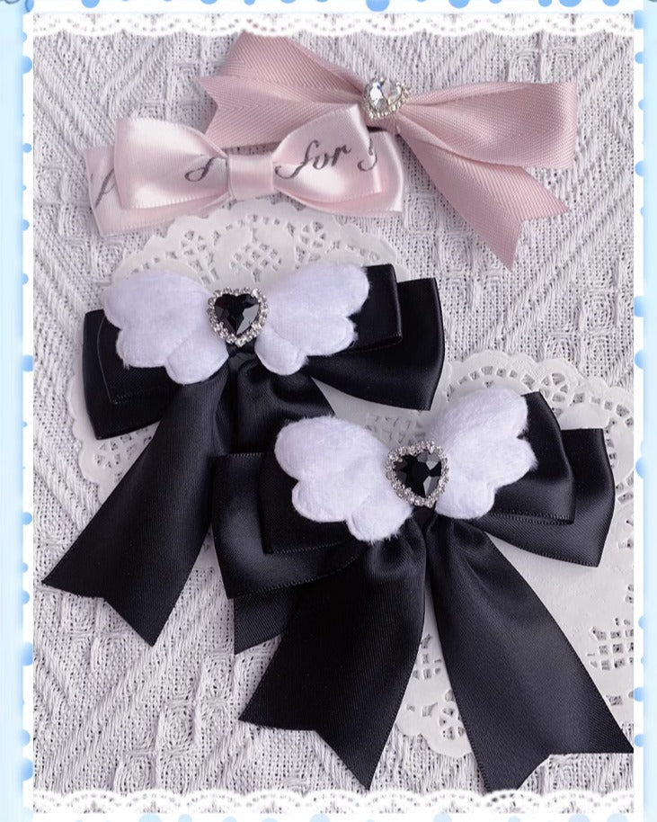 Jirai Kei Kawaii Black and Water Color Bow Hair Clip 21664:314976