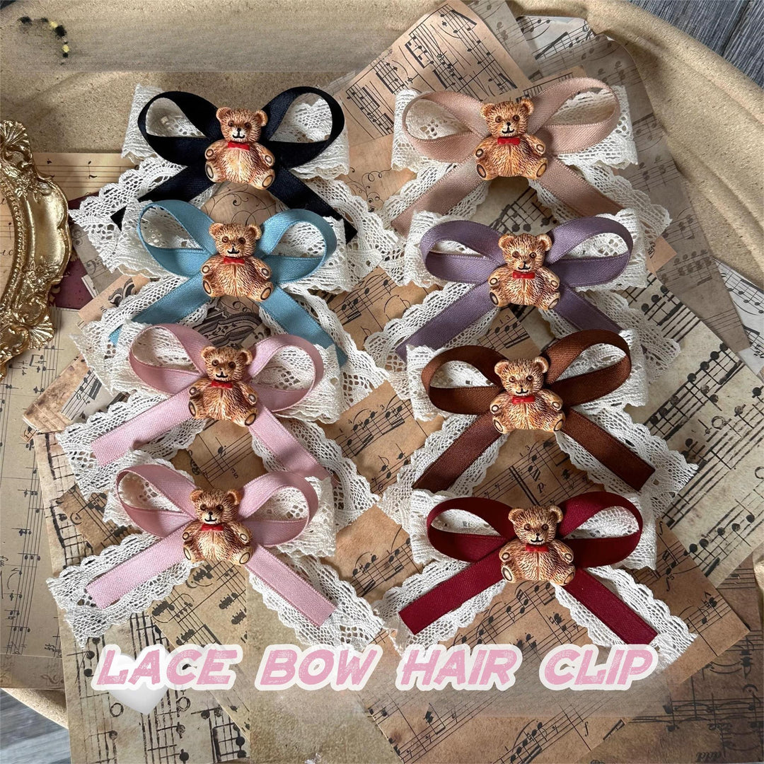 Lolita Hair Clips Bear Lace Bow Hair Clips Multicolor 32180:467306 32180:467306