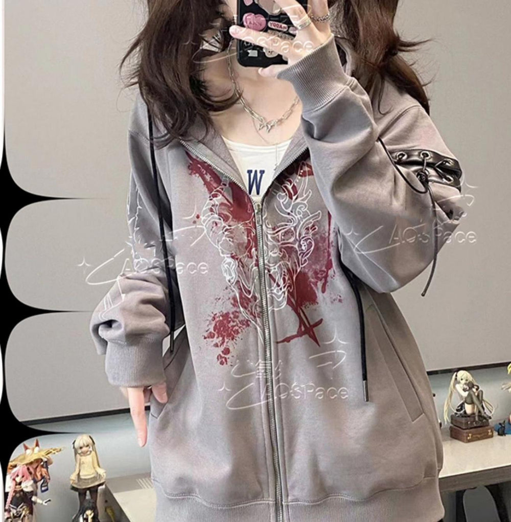 Plus Size Jirai Kei Hoodie Hooded Zip-up Cotton Jacket 35318:498188 35318:498188