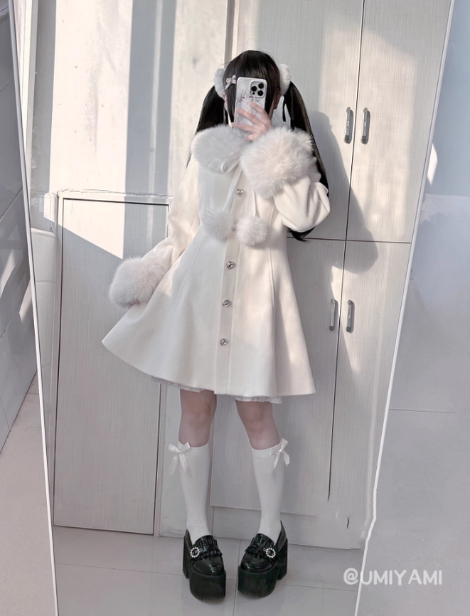 Jirai Kei Coat Long Woolen Jacket Winter Coat 39792:653770