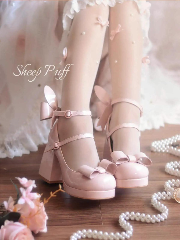 Lolita Shoes Bow Bunny Ear High Heels Round Toe 37598:590404