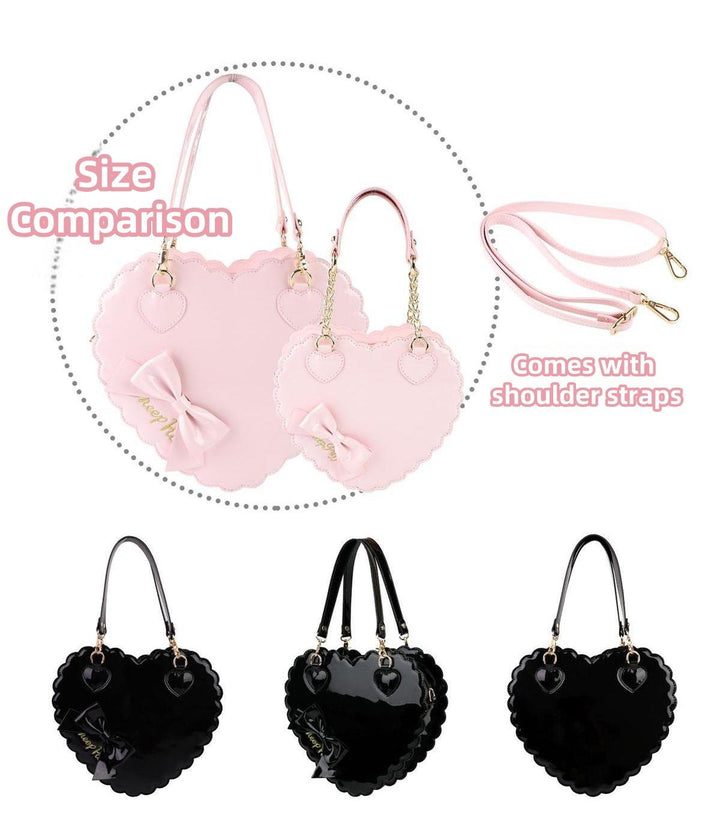 Sweet Lolita Bag Cute Heart Shaped Scalloped Bow Handbag 40326:656038