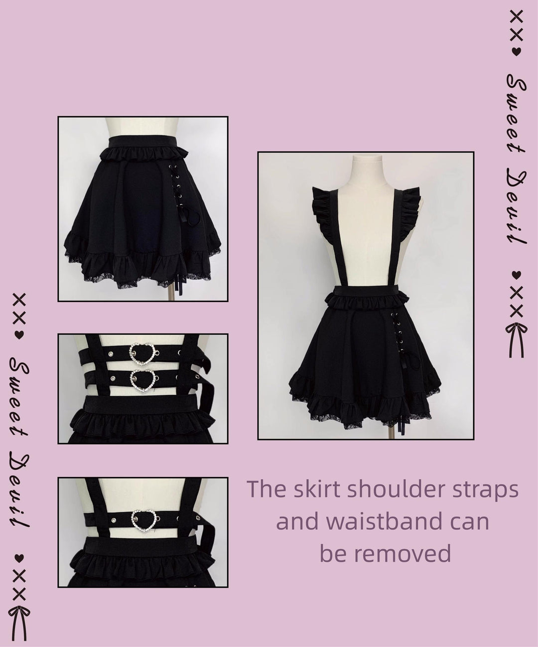 Jirai Kei Skirt Black Lace Hem Suspender Skirt 21994:326150