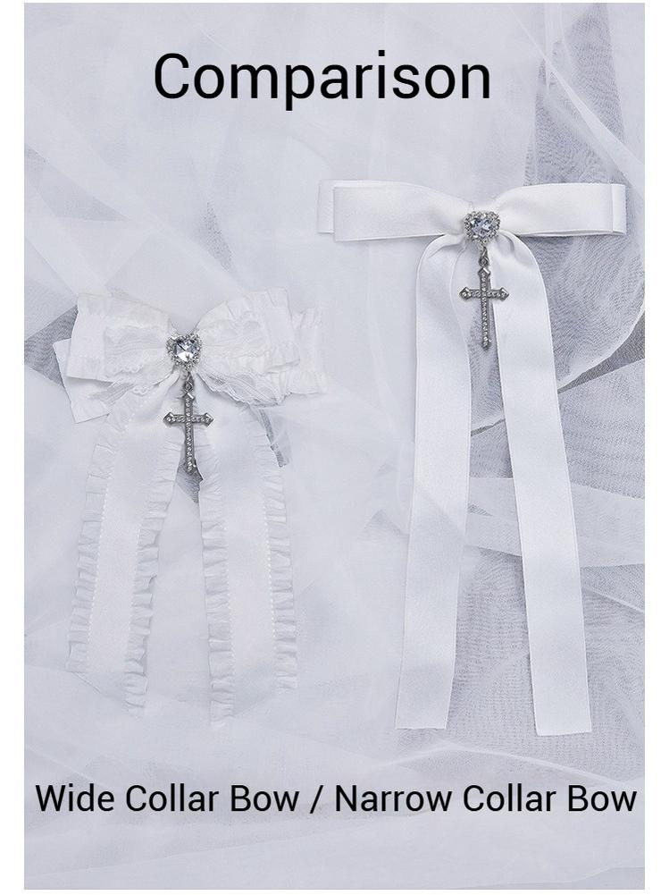 Black / White Jirai Kei Long Dress, Detachable Bow, Cross Detail 43510:778778