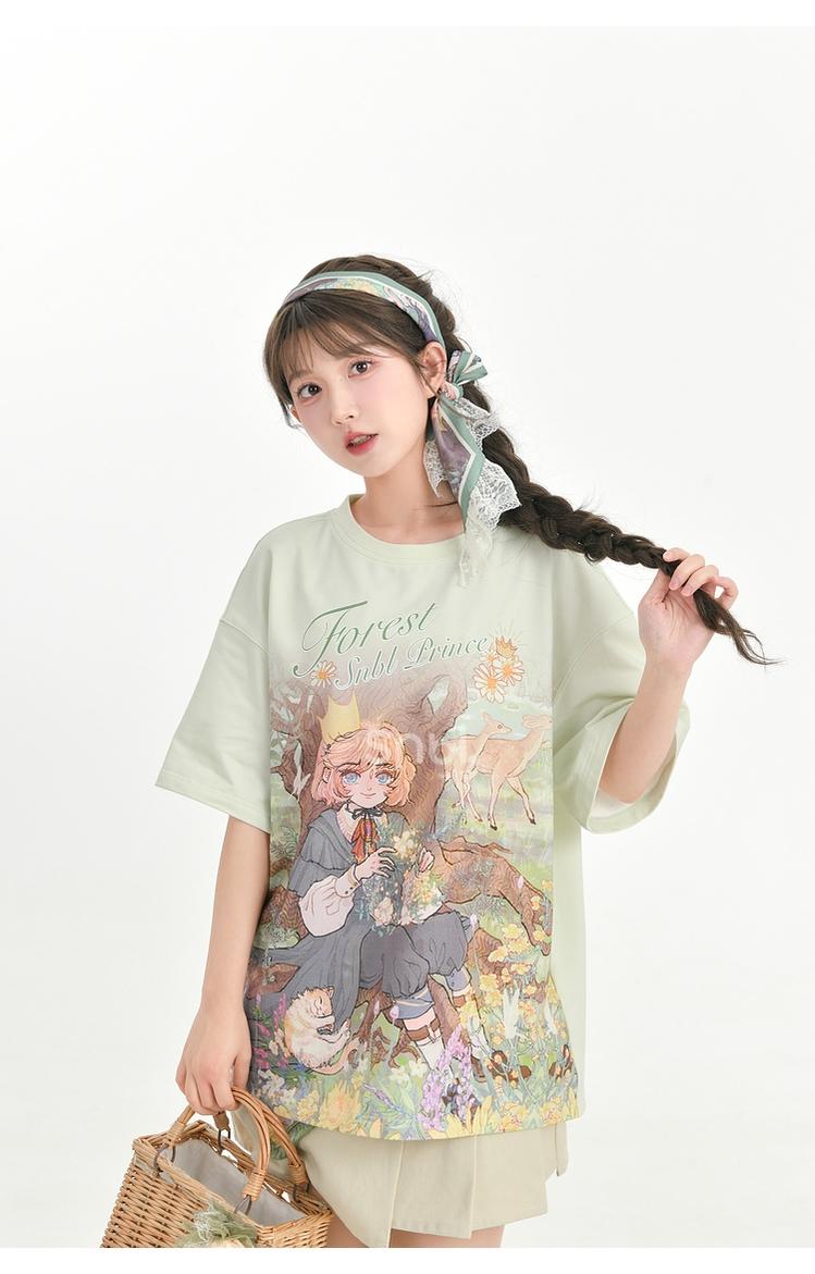Mori Kei T-shirt Fairy Kei Top Fairytale Print T-shirt 36232:525436