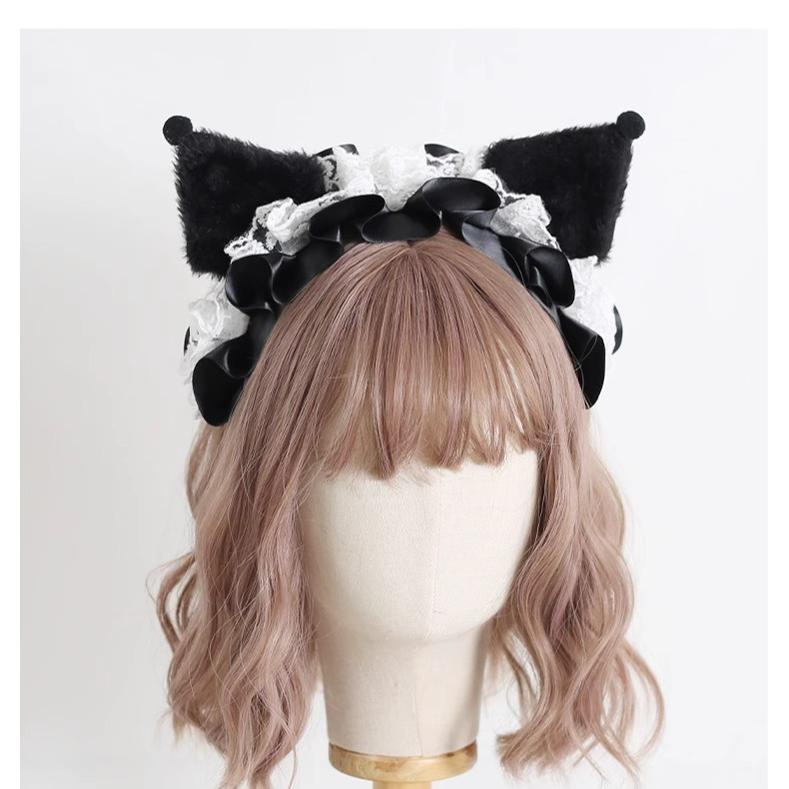 Jirai Kei Kawaii Hairband Lolita Bow Black Animal's Ear Girl Hairband 28938:363210 28938:363210