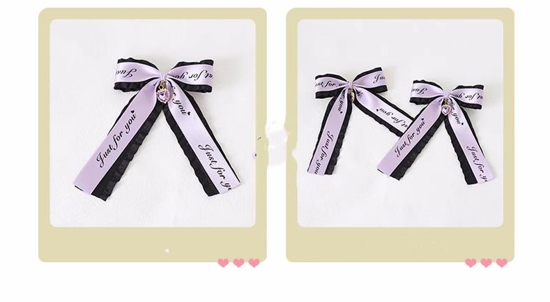 Jirai Kei Ryousangata Hair Clips with Letter Ribbons and Bow 22544:333178