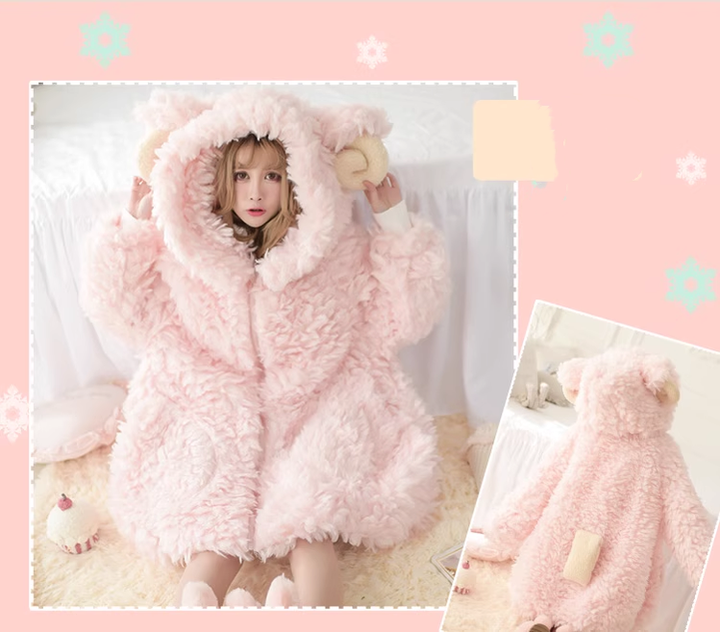 Kawaii Winter Coat Sheep Horn Hooded Coat Plush Coat 41060:685452