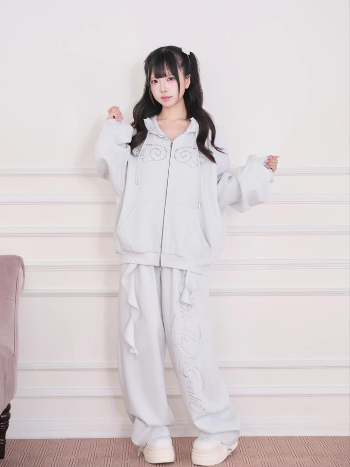 Sporty Hoodie Jacket 4-Piece Set, Hot-Fix Rhinestone 45857:865904