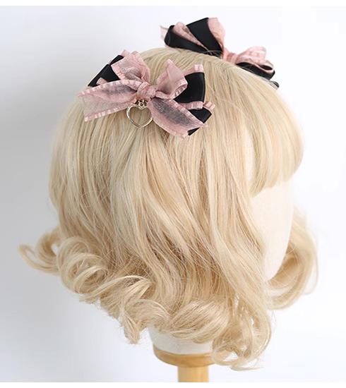 Jirai Kei Black Pink Hair Pin With Lace And Bow 22530:322910 22530:322910