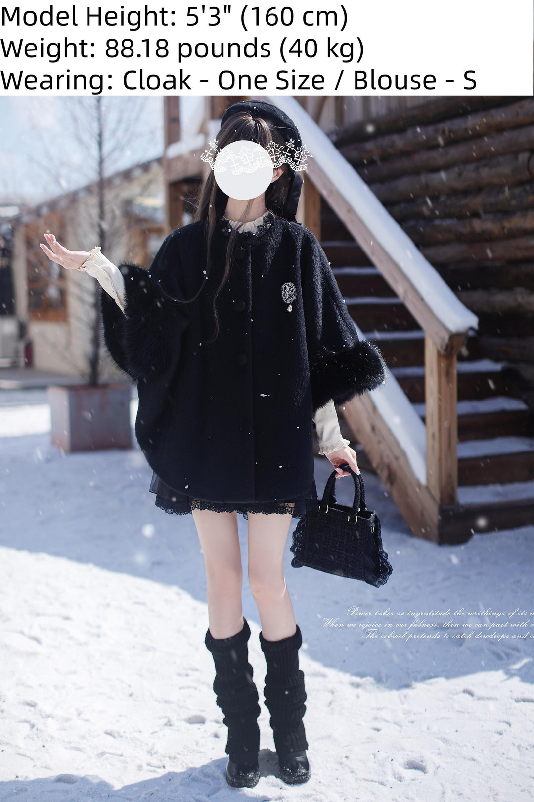 Mid-length Winter Cloak, Faux Fur Trim 44035:793997