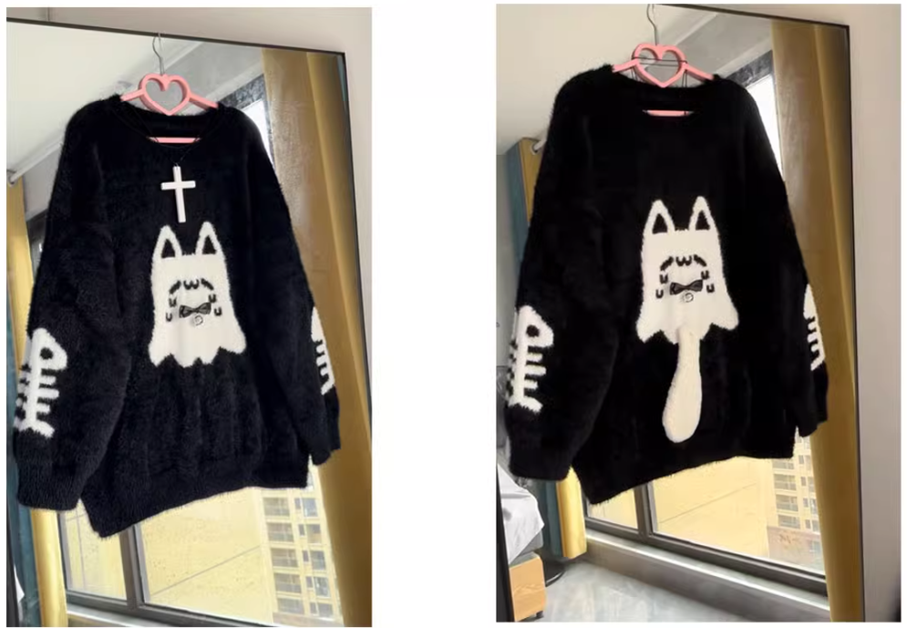 Jirai Kei Sweater Black Ghost Cat Print Couple Sweater 39952:646102