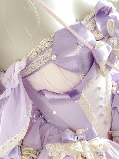 Lolita Dress Set Sweet Violet Pink Puffy Dress Corset Dress 36388:554802