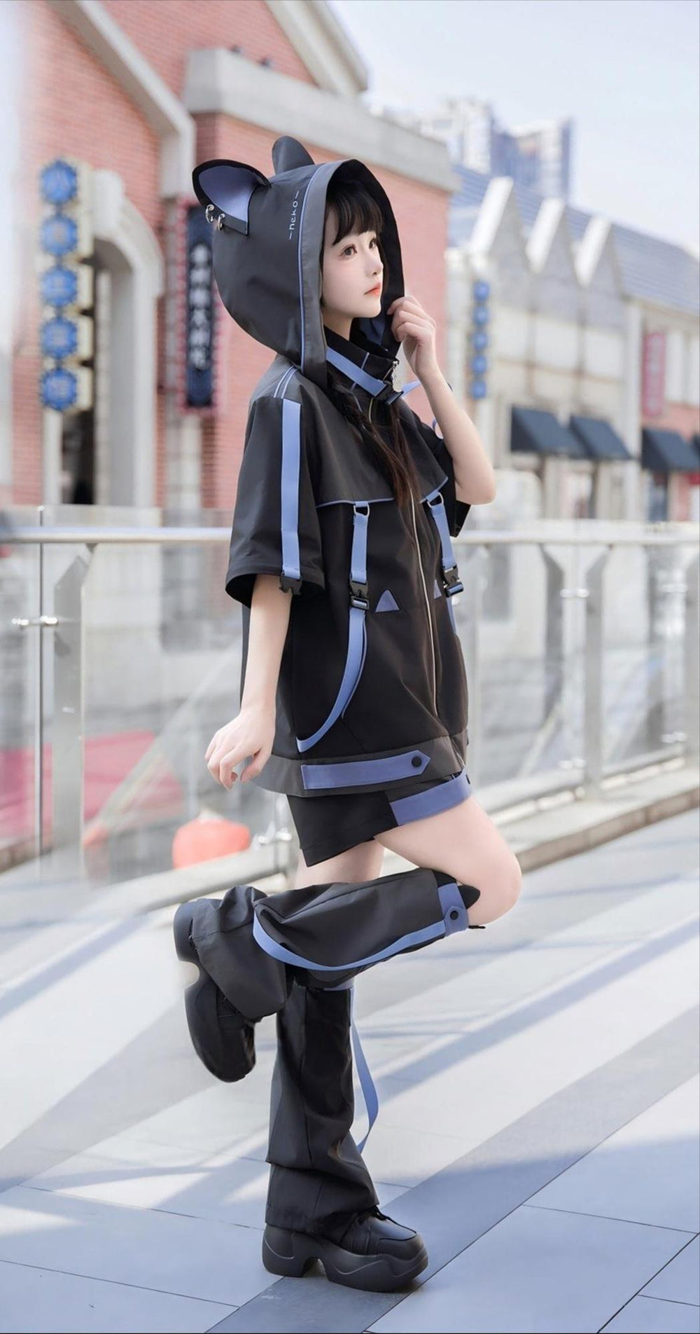 Subcul Jirai Kei Jacket Set With Cat Ear Hood/Removable Sleeve 42562:772893