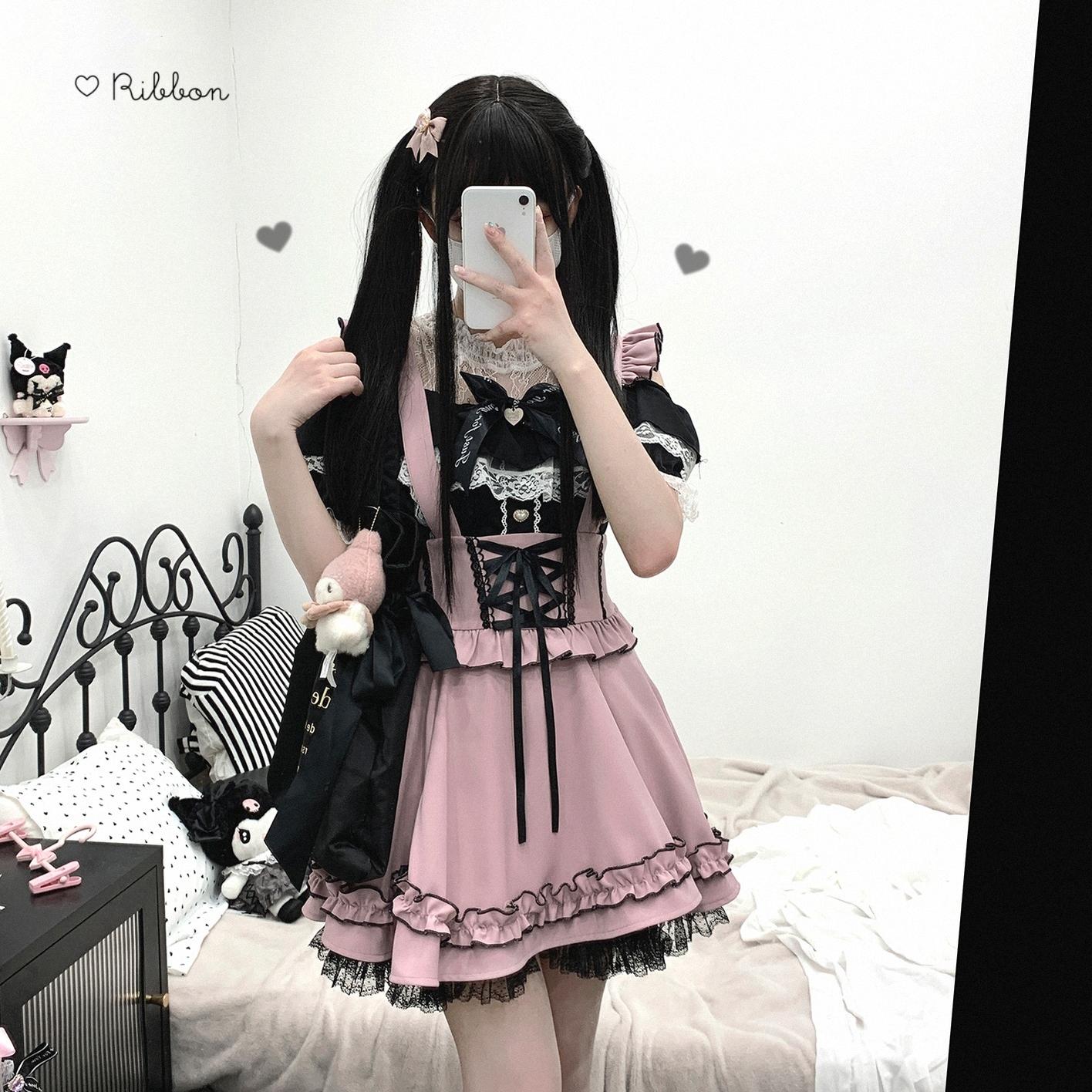 Jirai Kei Dress Salopette Cake Dress Lace Puffy Dress (Pink / In-stock Pre-order) 35370:522206