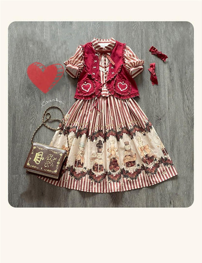 Retro Lolita Dress Strawberry Print Short Sleeve OP Embroidery Shirt 37248:558172