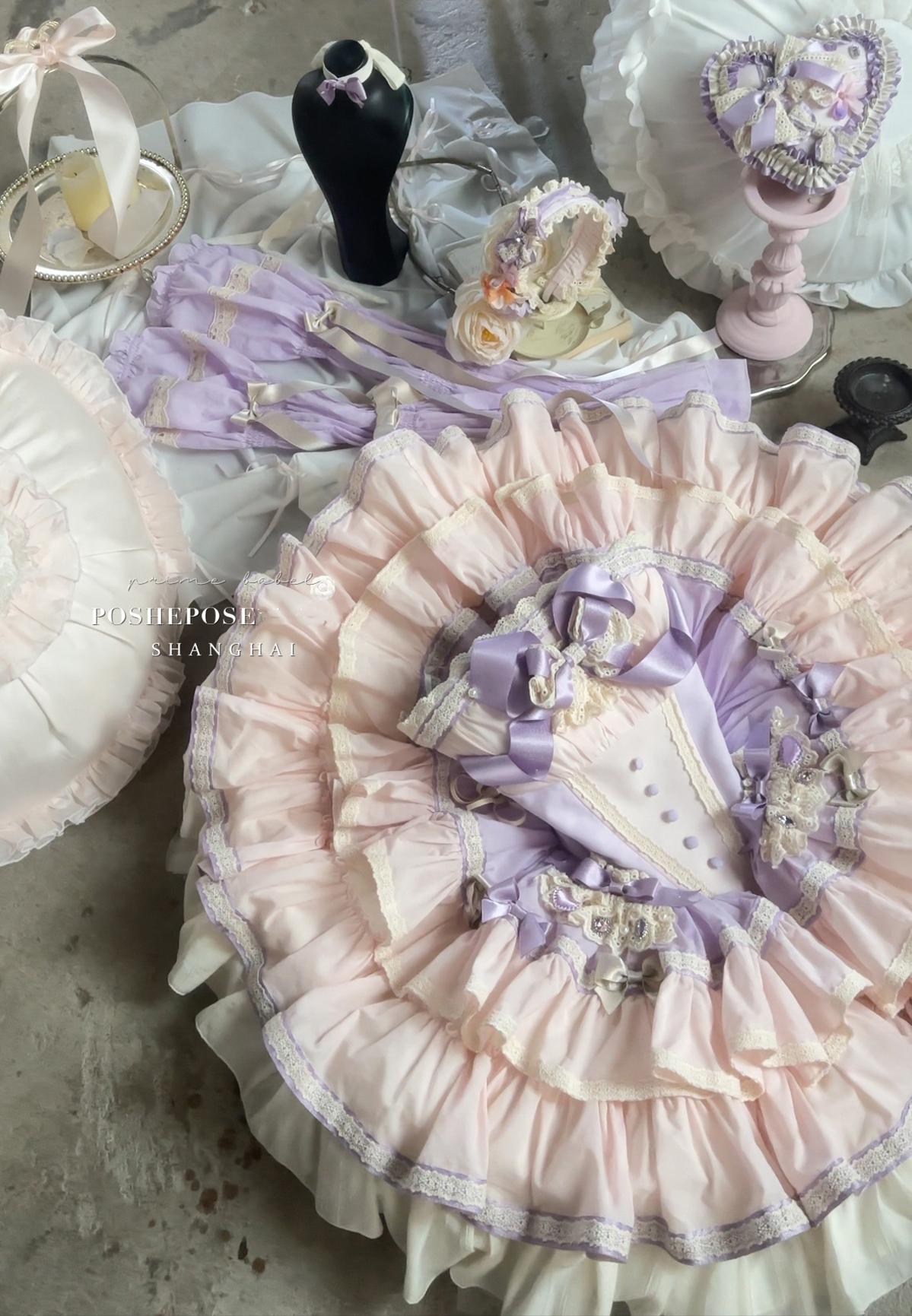 Lolita Dress Set Sweet Violet Pink Puffy Dress Corset Dress 36388:554902