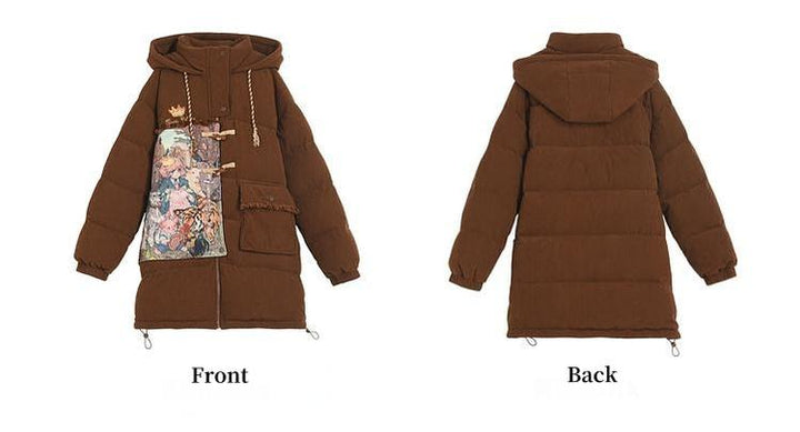 Winter Jacket Brown Retro Corduroy Hooded Down Jacket 40902:696720