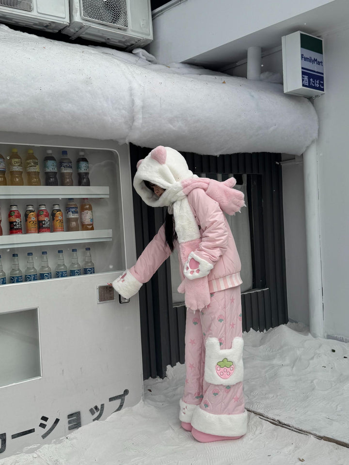 Padded Kawaii Padded Zipper-Closure Coat, Strawberry Details 44671:817972