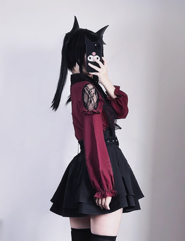 Jirai Kei Lace Blouse Doulble Layer Skirt A-line 39278:618474