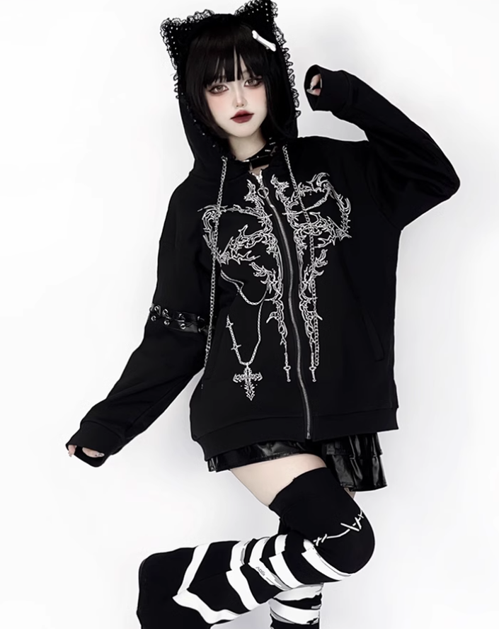 Subculture Coat Zipper Hoodie Cat Ear Hooded Jacket 39668:636362