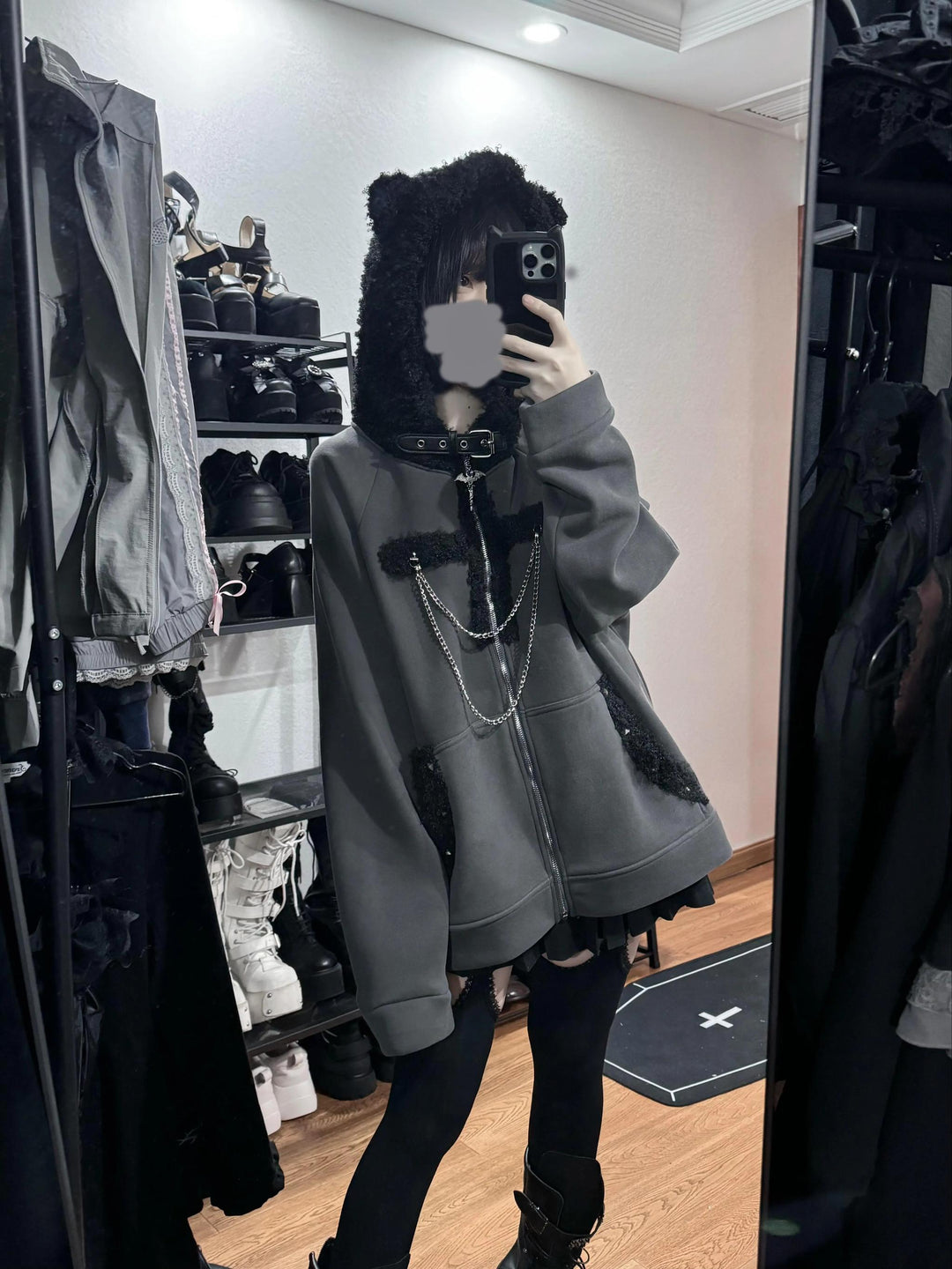 Subculture Gray Jacket, Fleece Lining and Cat Ear Hood 43869:791150