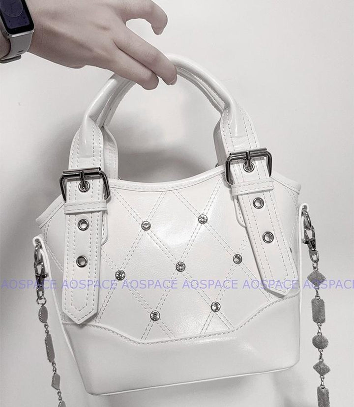 Oil-waxed Leather Jirai Kei Cross-body Bag, Detachable Strap 44161:798500