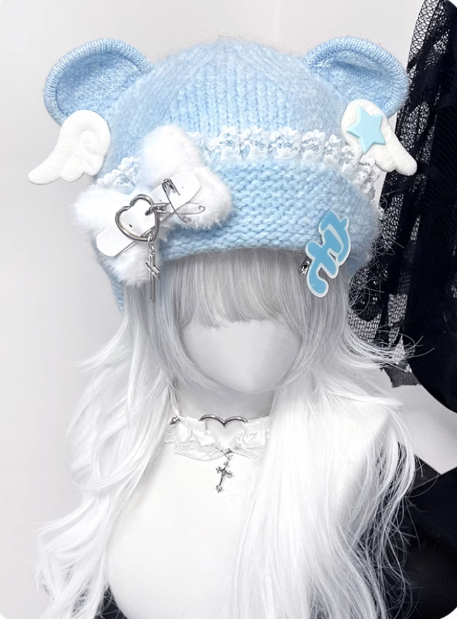 Y2K Knitted Hat Bear Ear Hat Cute Subculture Hat 41738:718100