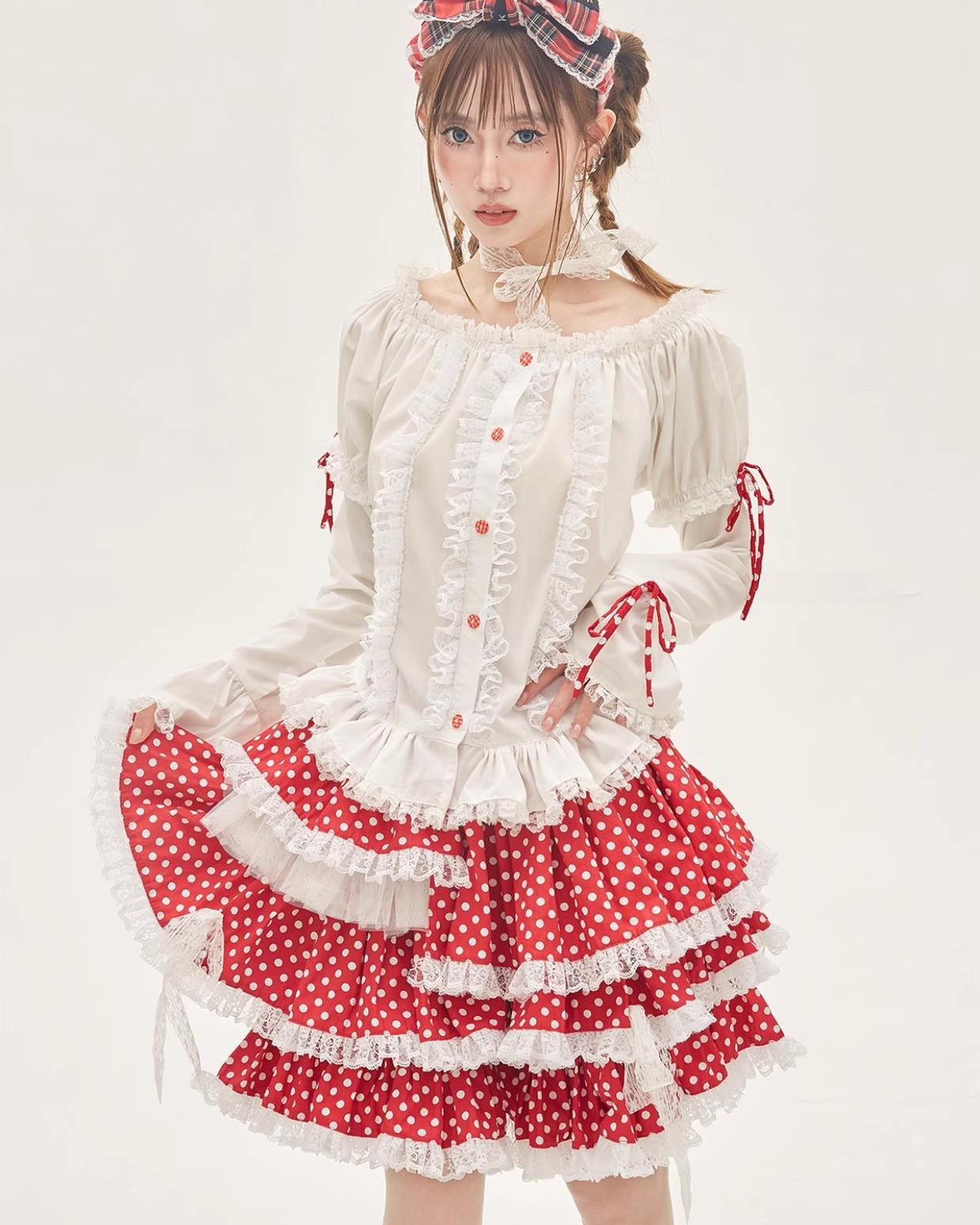 Lolita Skirt Retro Red Polka Dot Skirt 36150:542928