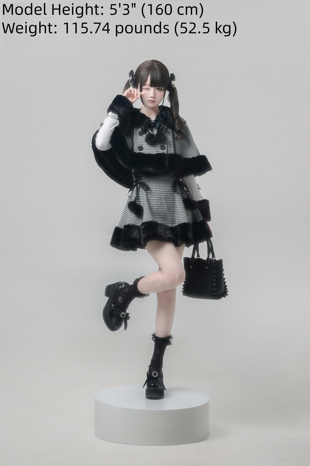 Houndstooth Jirai Kei Plush Cape, High-Waisted Skirt 44591:814691