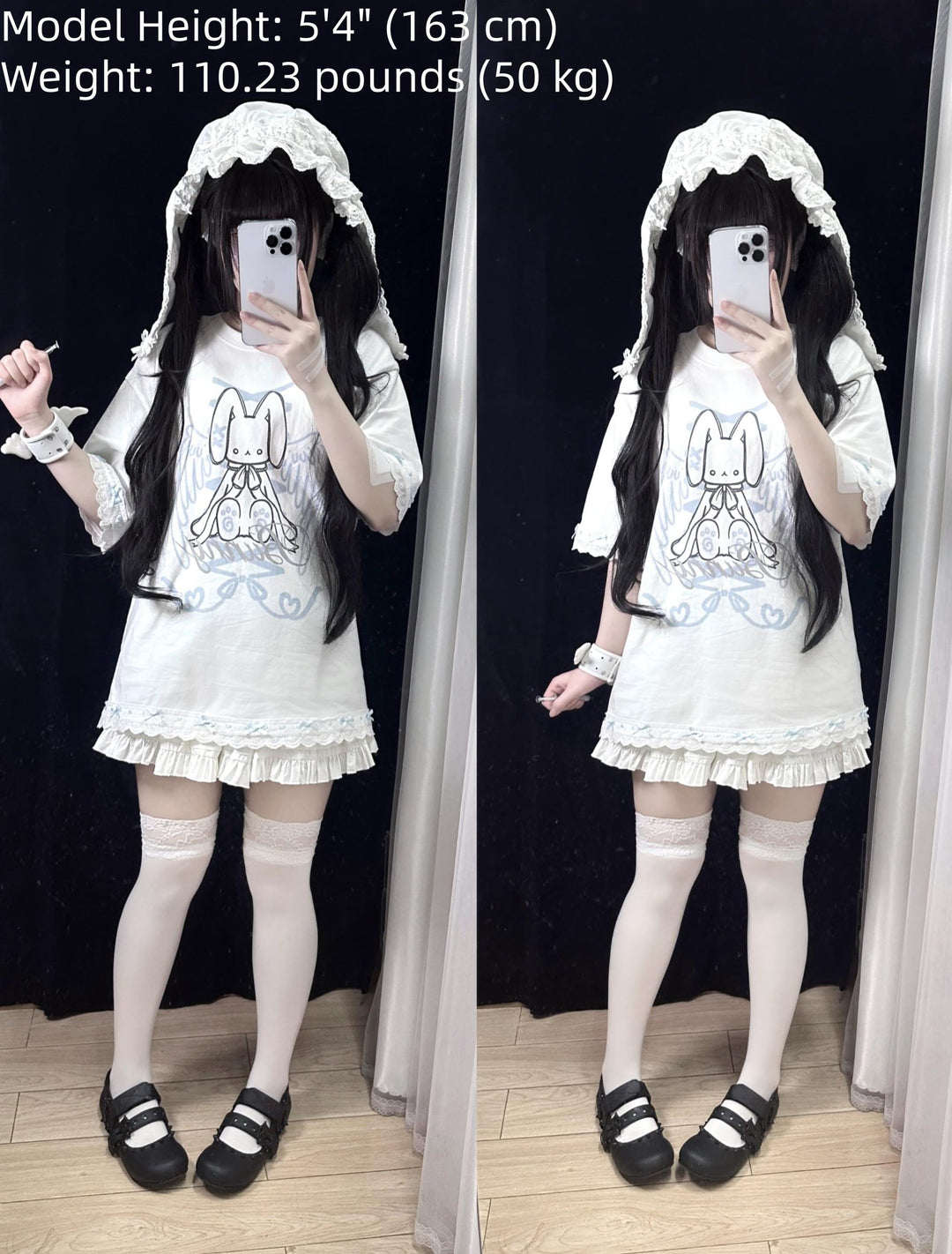 Tenshi Kaiwai Cotton T-shirt, Bunny Print 45290:846230