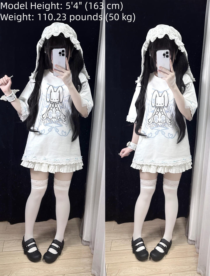 Tenshi Kaiwai Cotton T-shirt, Bunny Print 45290:846230