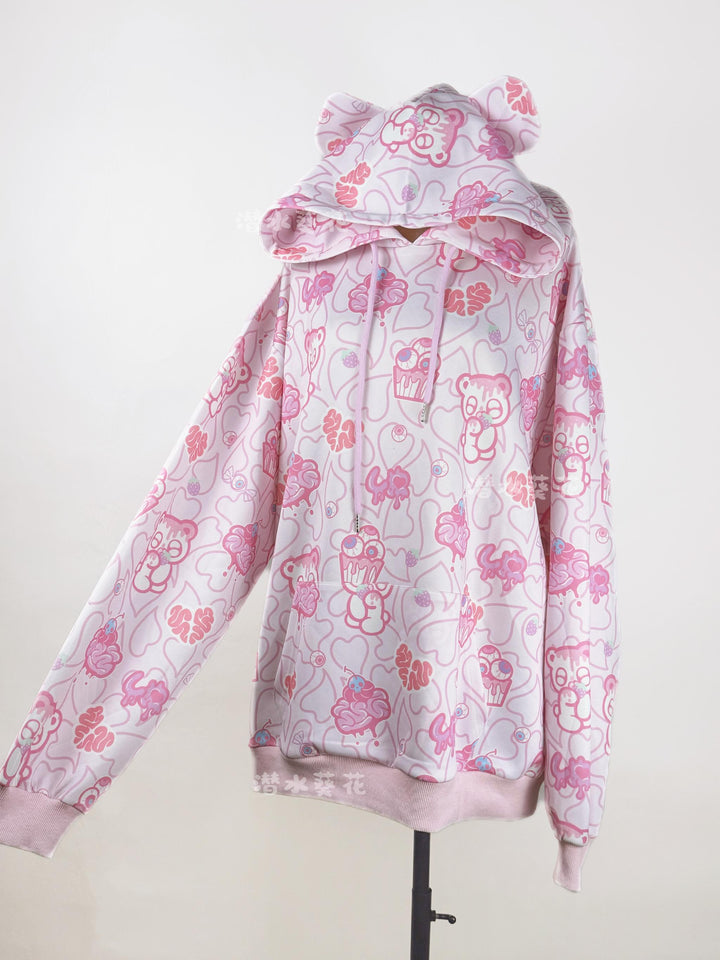 Yami Kawaii Printed Jacket and Hoodie, Bear Ear (L M S) 44149:798129